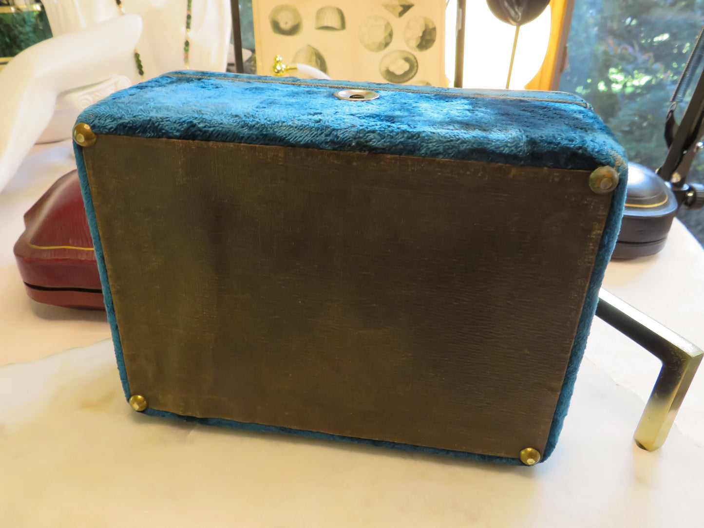 Antique Victorian Velvet Jewelry Box in Rich Teal Blue