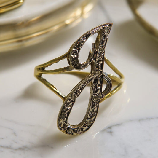 Antique Script Initial Ring