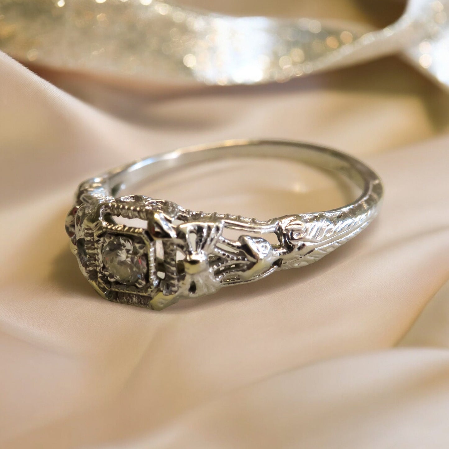 Bow and Butterfly Motif Vintage Engagement Ring