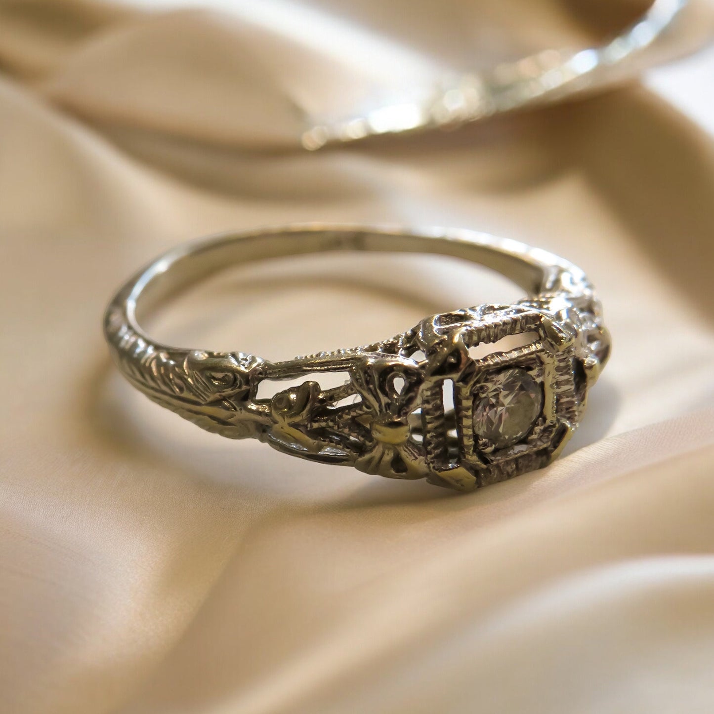 Bow and Butterfly Motif Vintage Engagement Ring