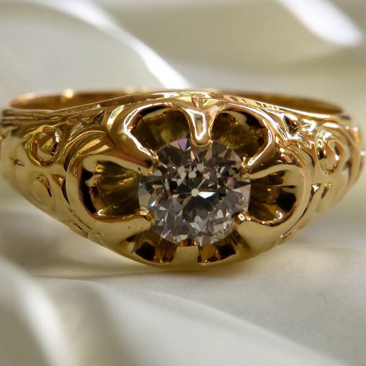 GIA Certified Diamond Belcher Ring in 18K Yellow Gold