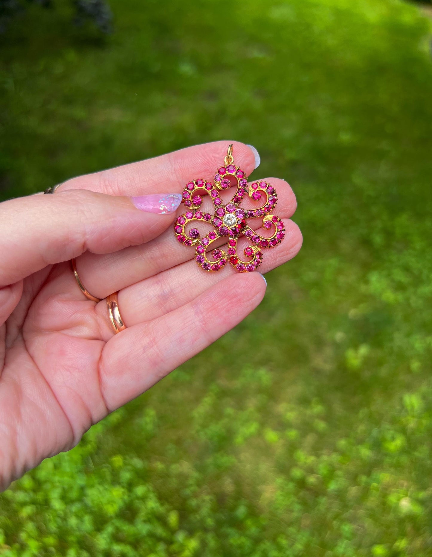 Vintage Ruby Swirl Pendant in 18K Gold