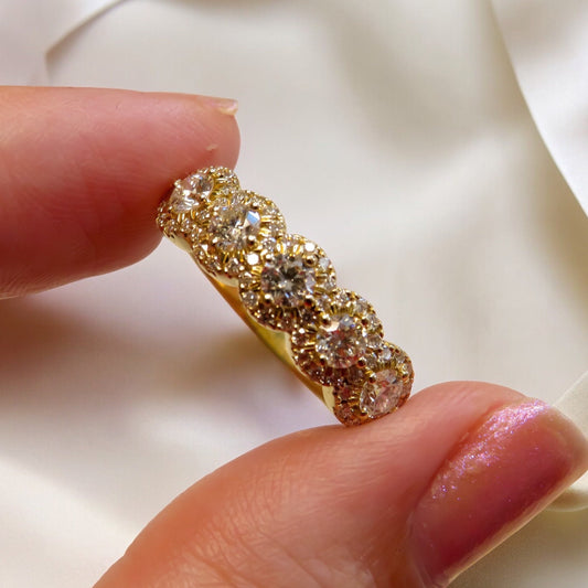 Five Stone Diamond Halo Band in 14K Yellow Gold