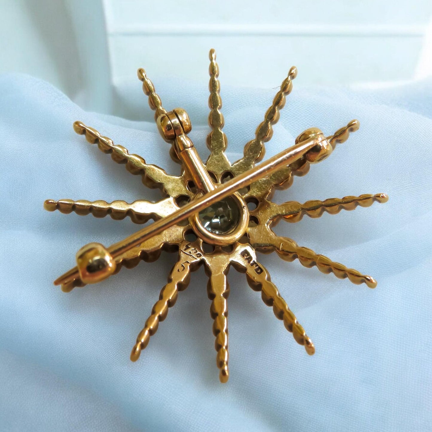 Antique Starburst Pendant/Brooch with Blue Zircon and Pearls