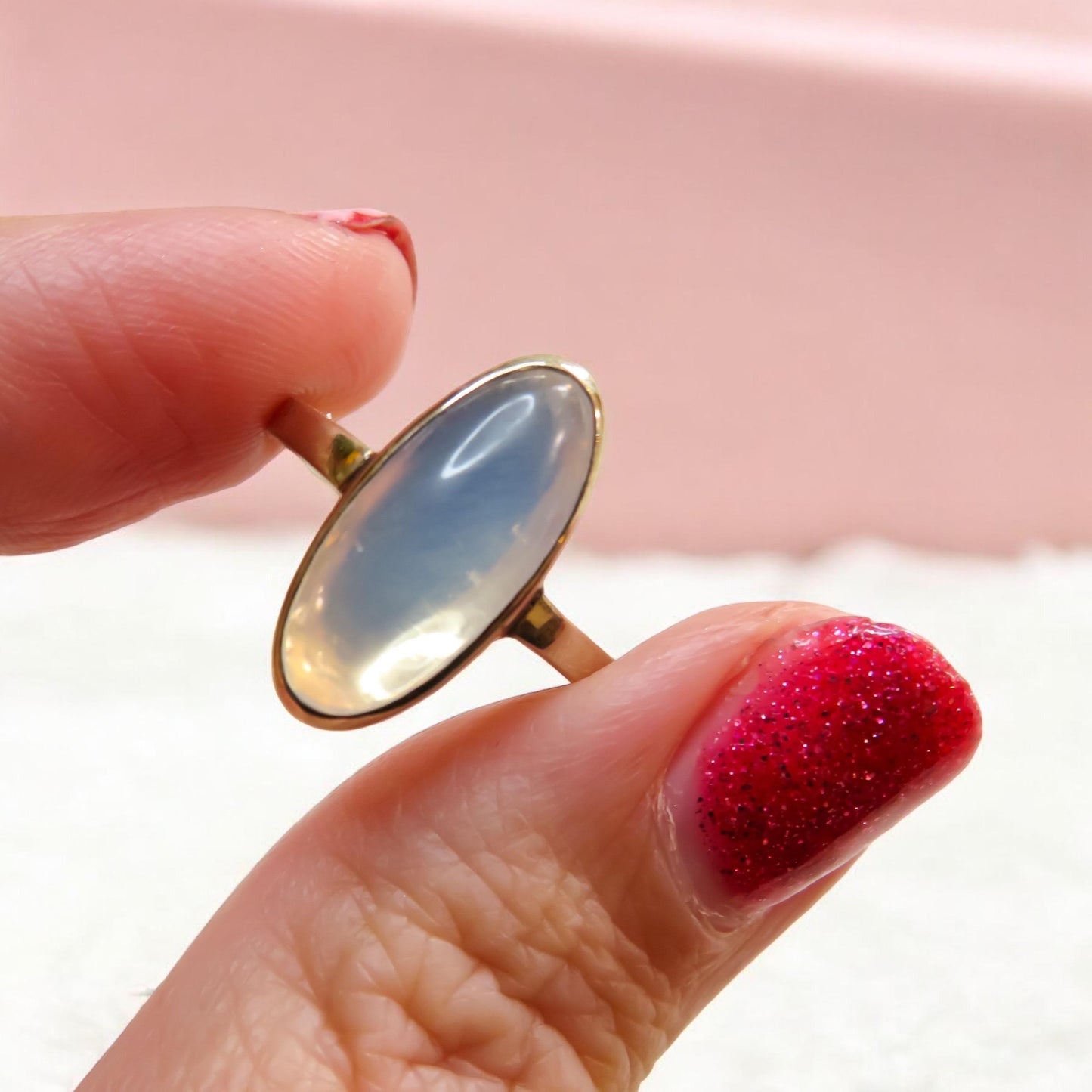 Moonstone Cabochon Ring in White Gold