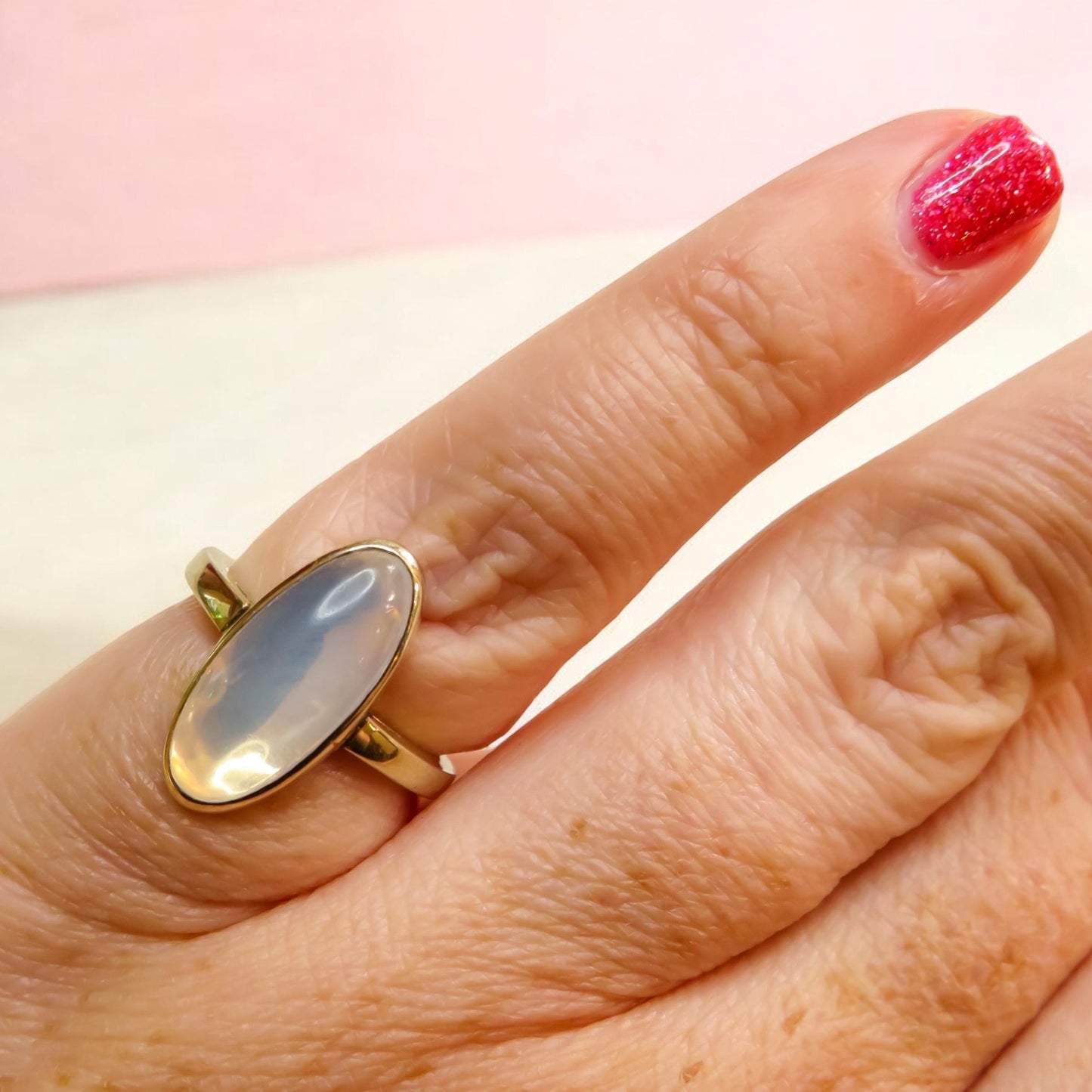 Moonstone Cabochon Ring in White Gold