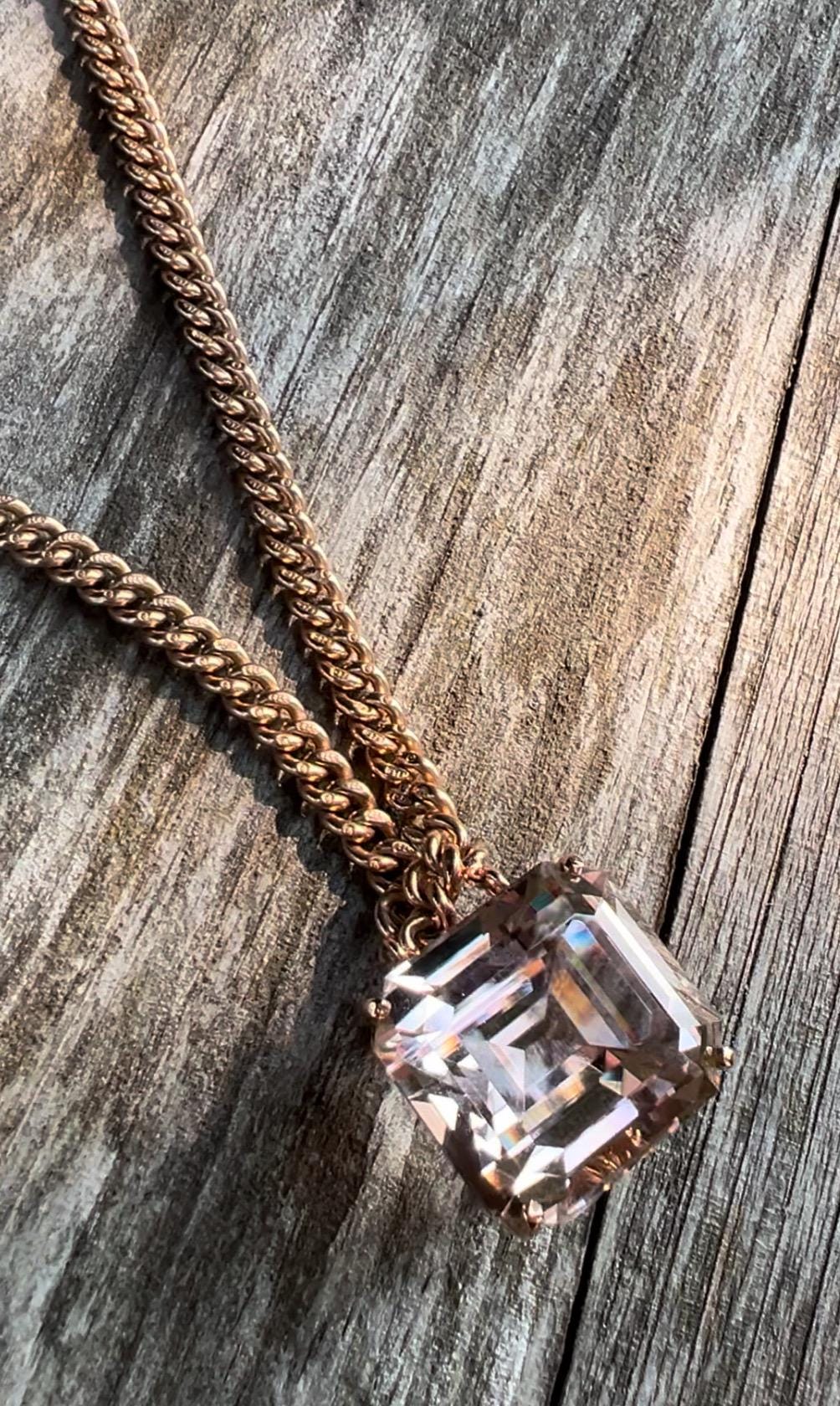 Spectacular Kunzite and Rose Gold Necklace Antique Watch Chain