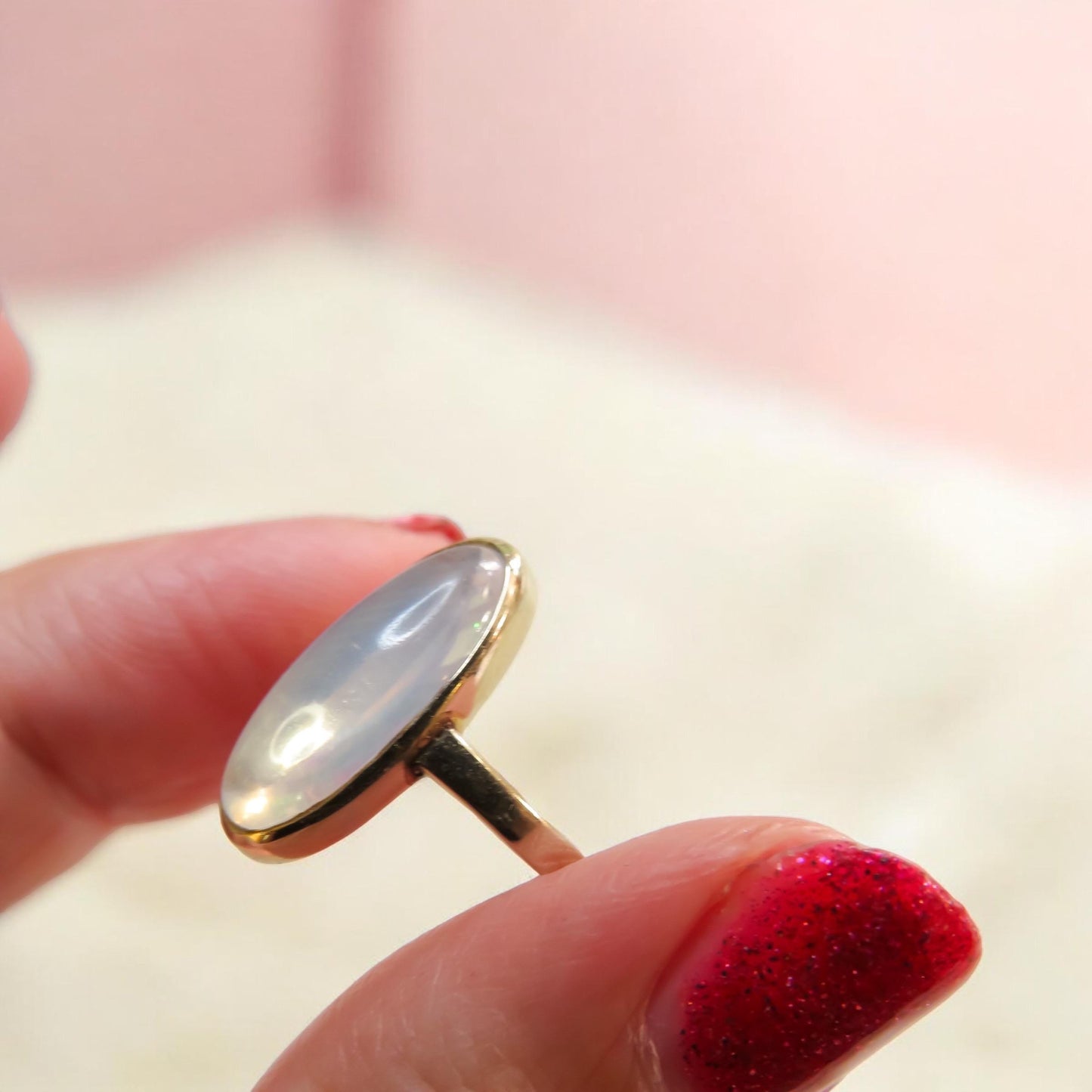 Moonstone Cabochon Ring in White Gold