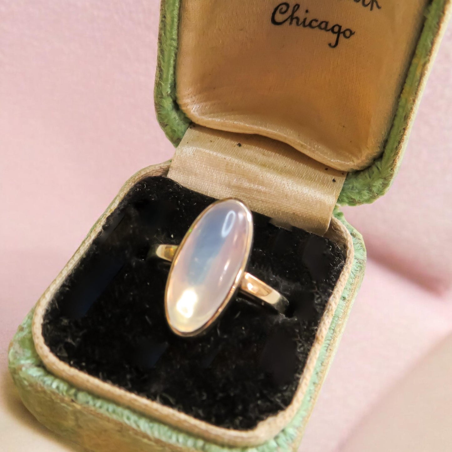 Moonstone Cabochon Ring in White Gold