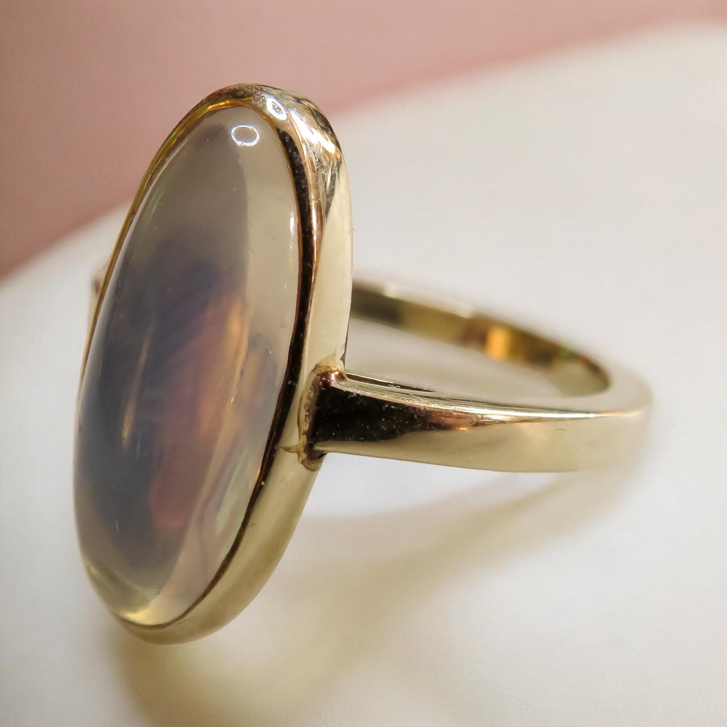 Moonstone Cabochon Ring in White Gold