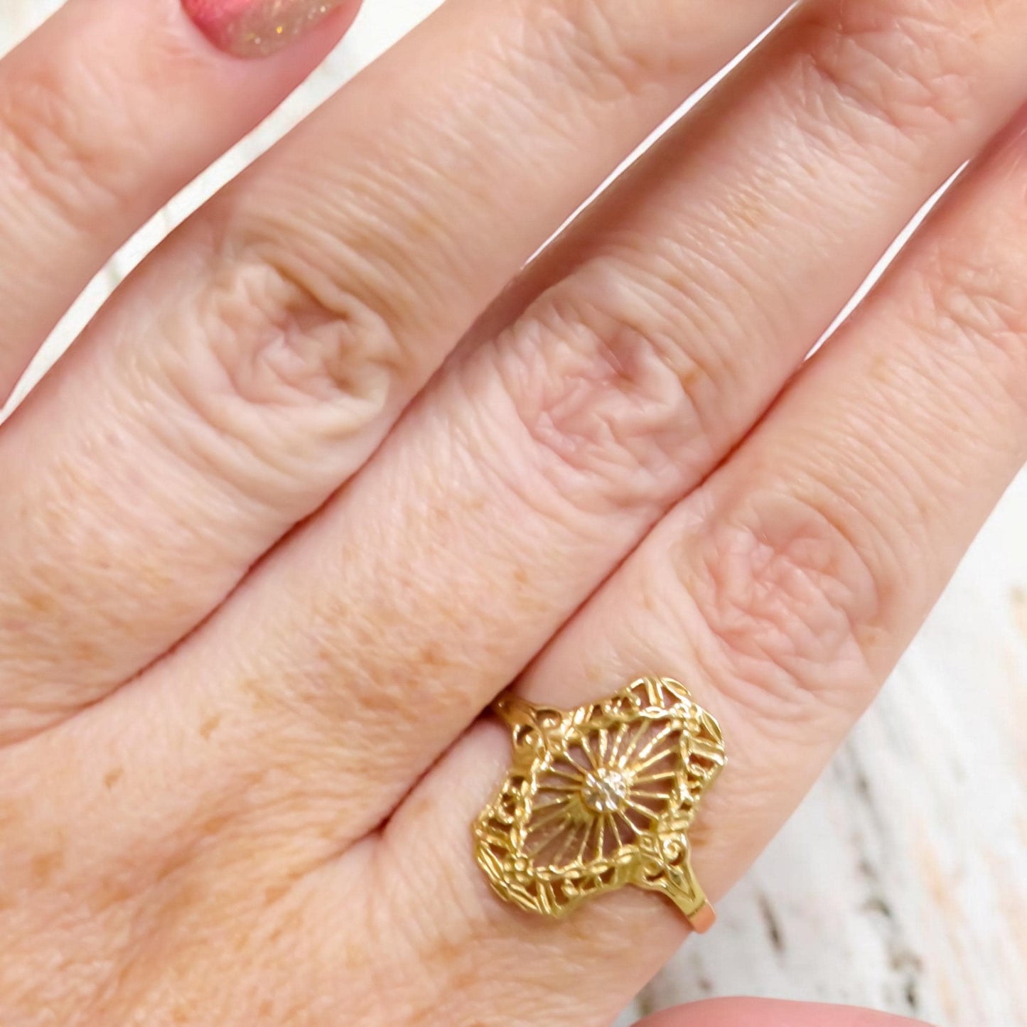 Gold Filigree Shield Ring