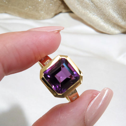 One of a Kind Amethyst and Diamond Ring