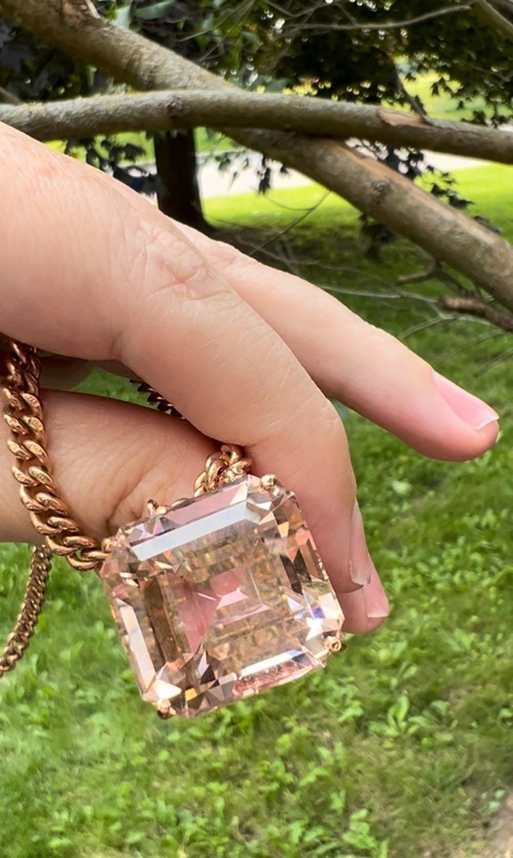 Spectacular Kunzite and Rose Gold Necklace Antique Watch Chain