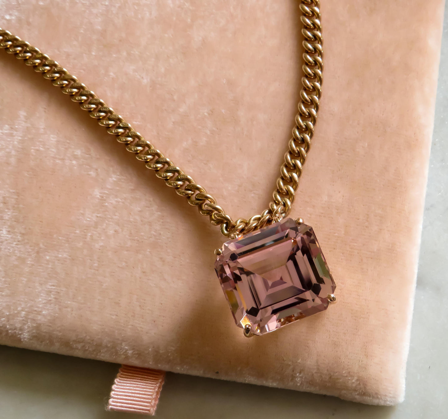 Spectacular Kunzite and Rose Gold Necklace Antique Watch Chain