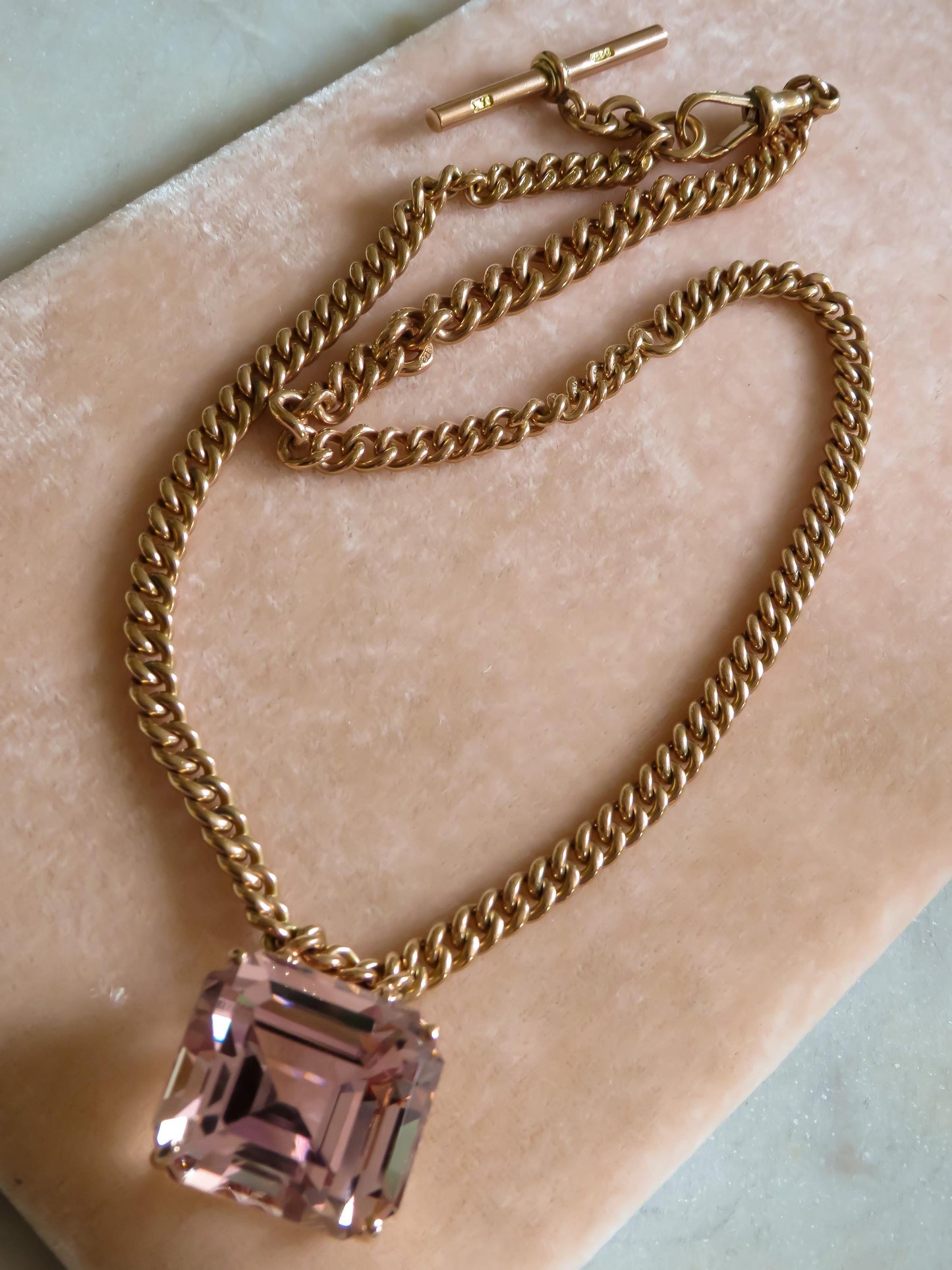 Spectacular Kunzite and Rose Gold Necklace Antique Watch Chain