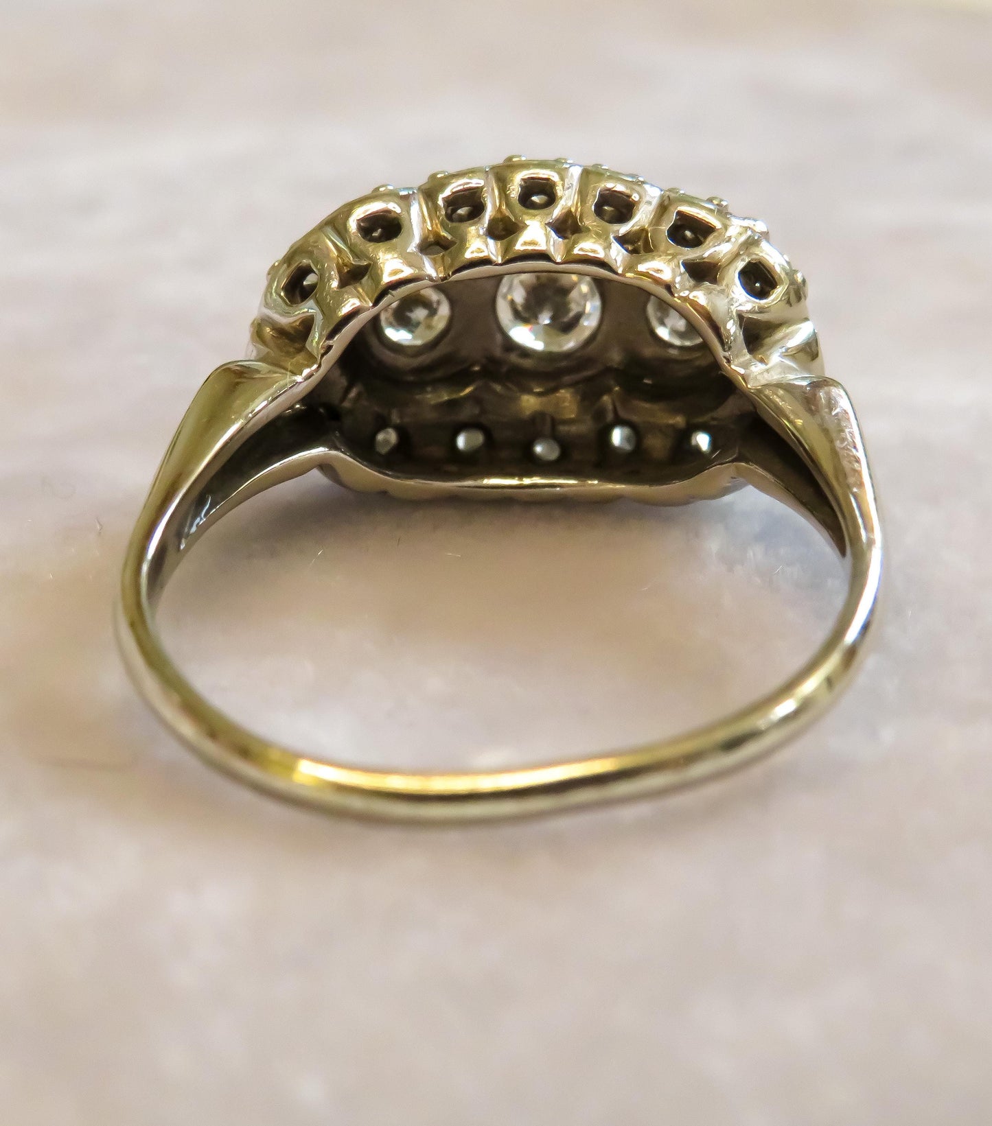 Diamond Saddle Ring Midcentury Vintage 14K White Gold