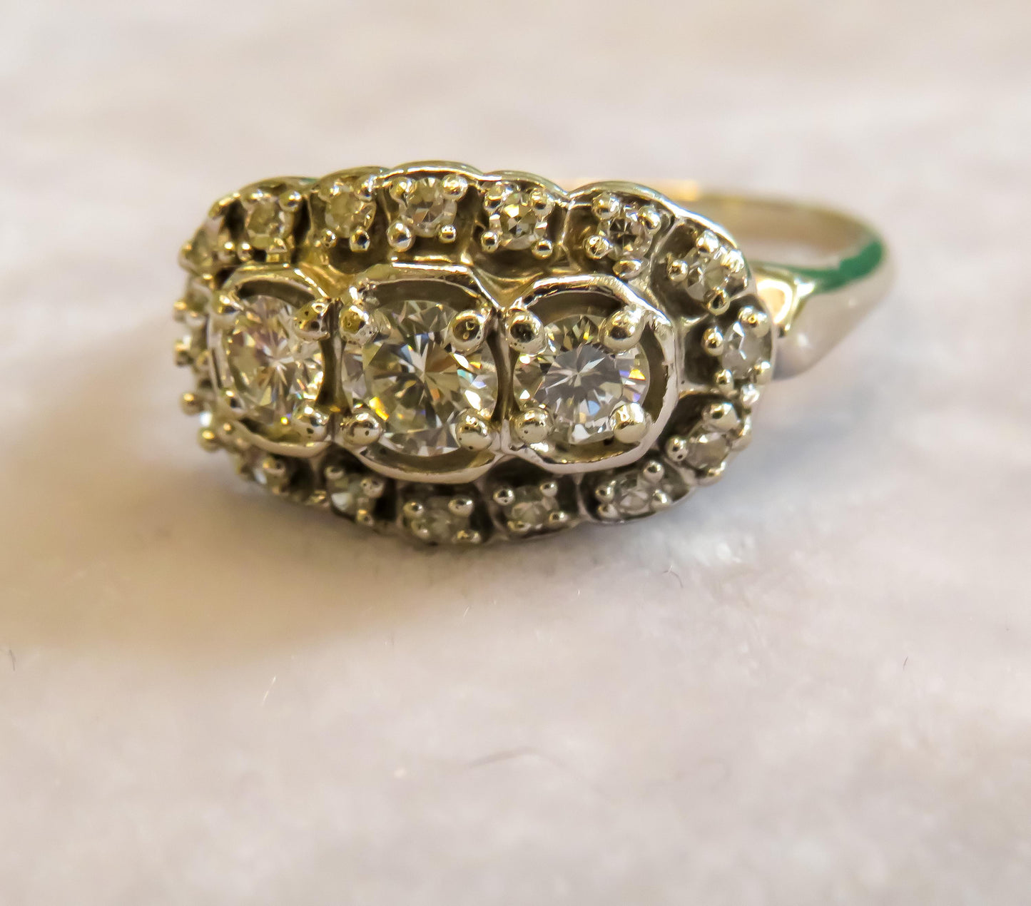 Diamond Saddle Ring Midcentury Vintage 14K White Gold