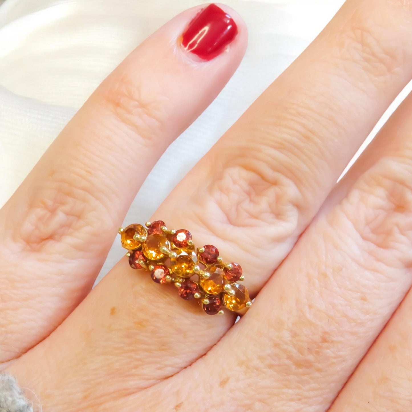 Citrine and Garnet Band in 14K Yellow Gold