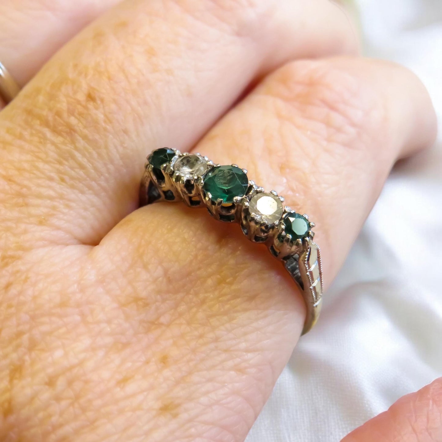 Antique Green Spinel and White Topaz Ring