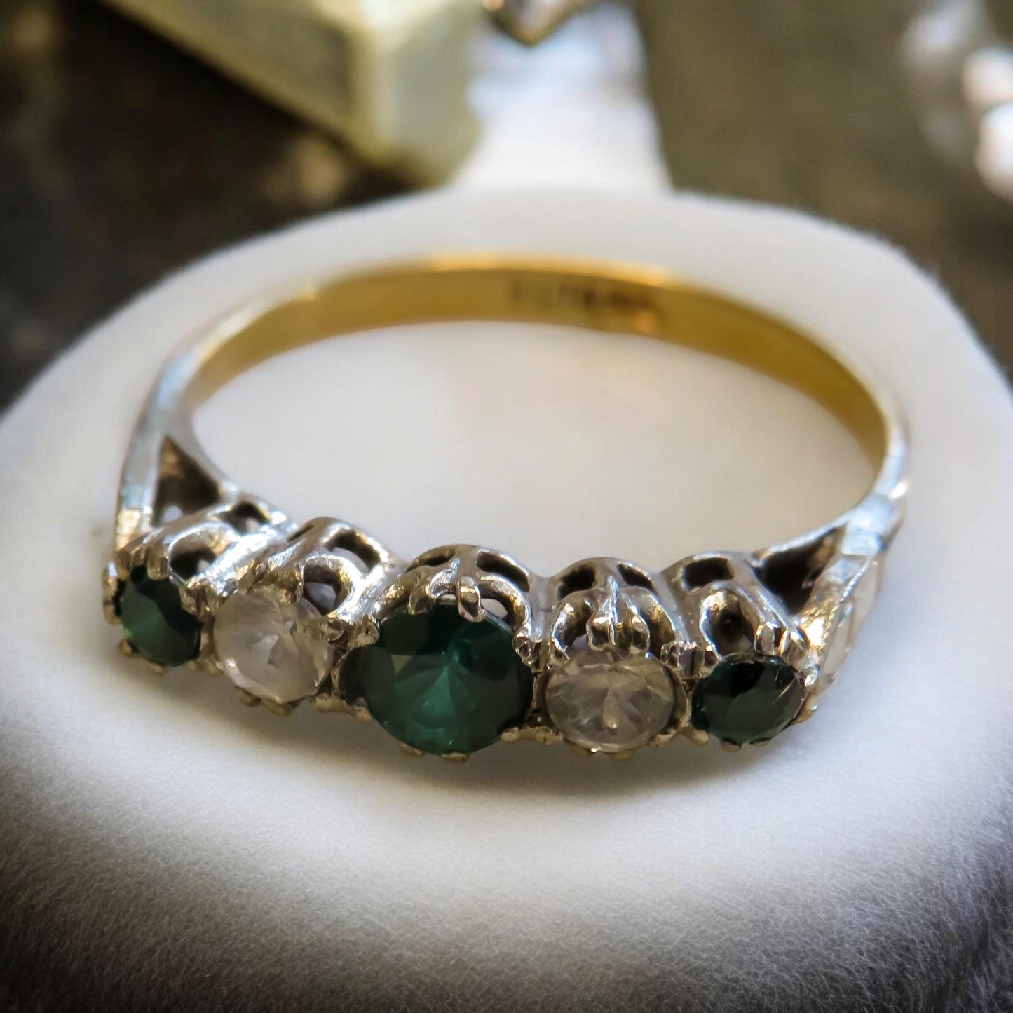 Antique Green Spinel and White Topaz Ring