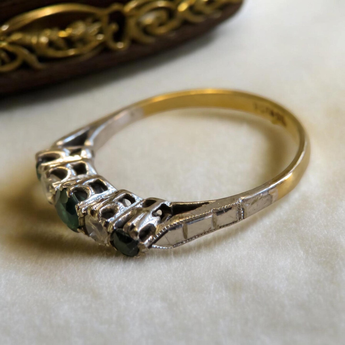 Antique Green Spinel and White Topaz Ring