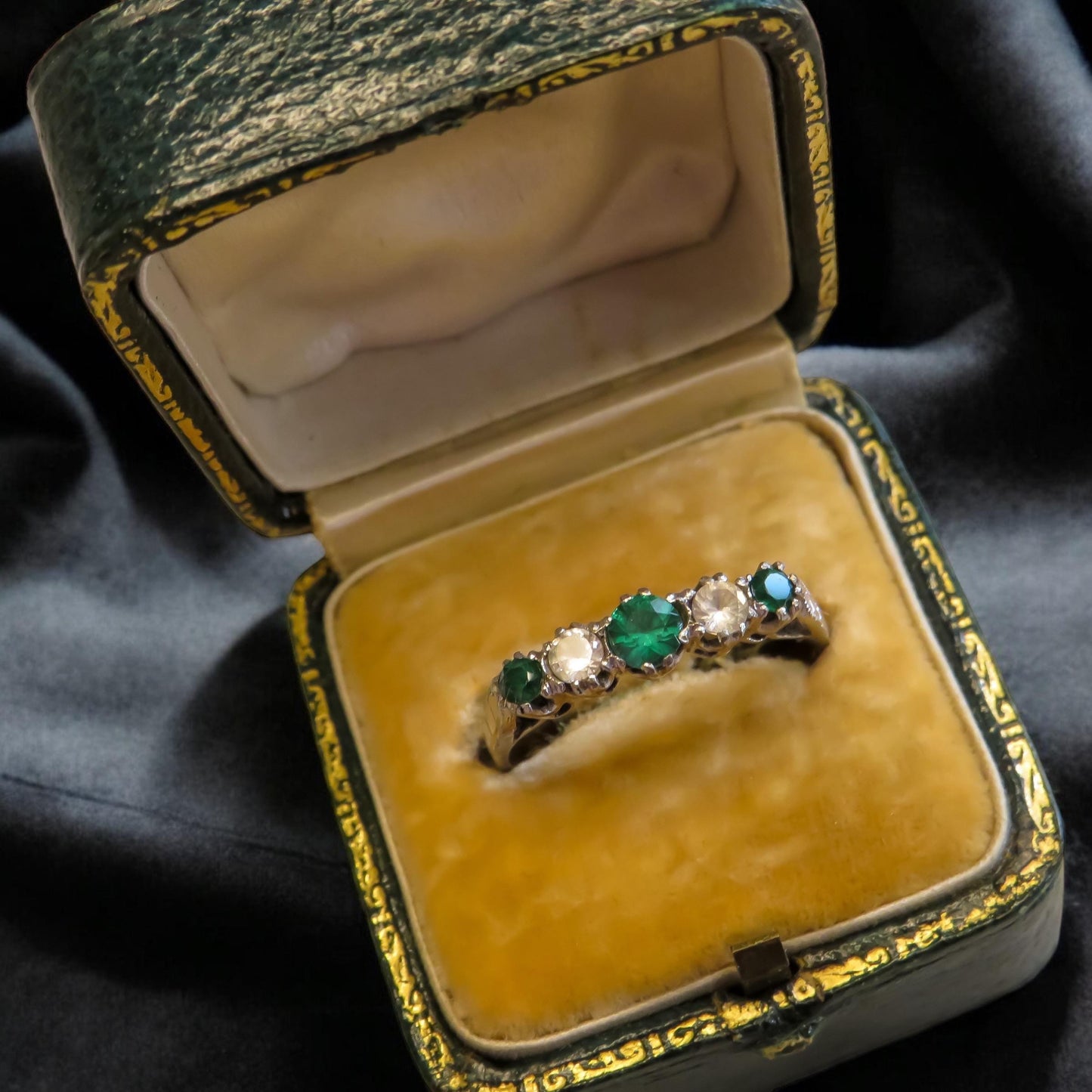 Antique Green Spinel and White Topaz Ring