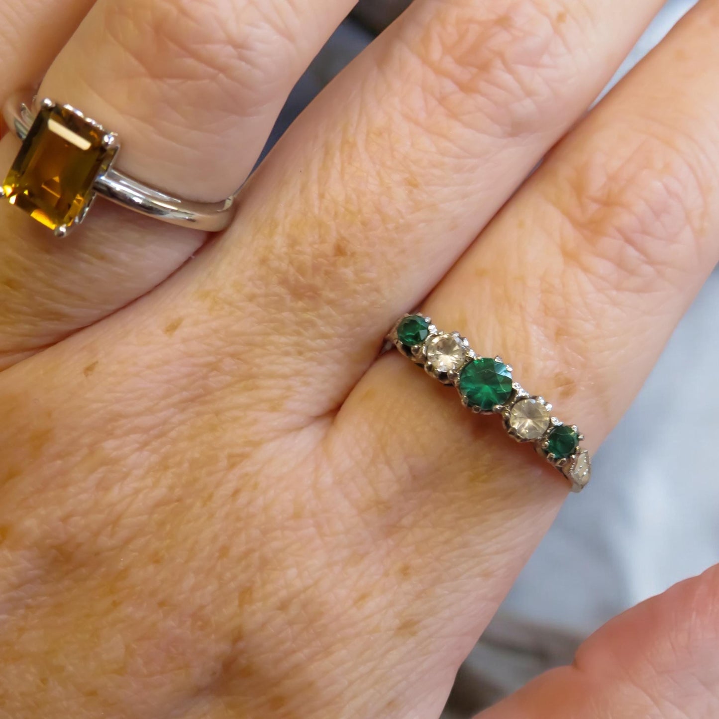 Antique Green Spinel and White Topaz Ring