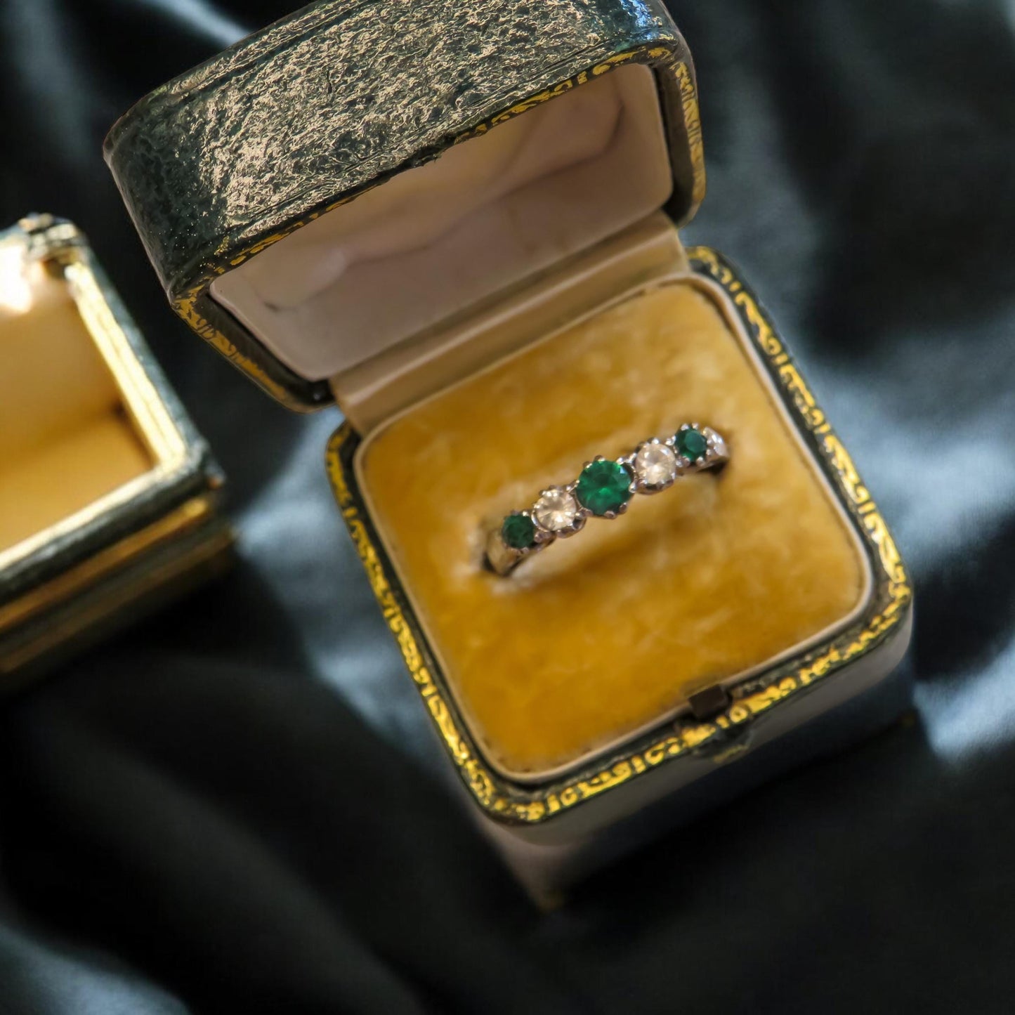 Antique Green Spinel and White Topaz Ring