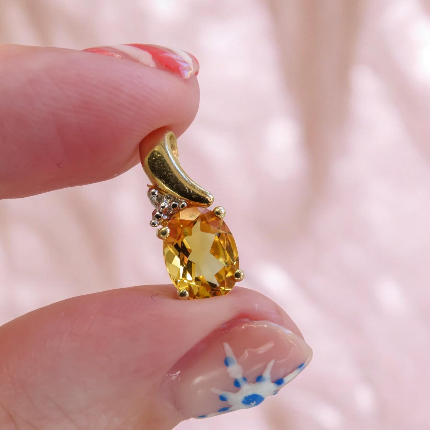 Citrine and Diamond Drop Pendant