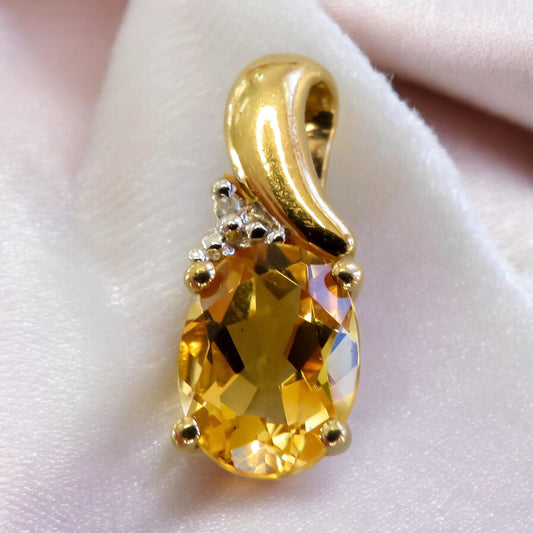 Citrine and Diamond Drop Pendant