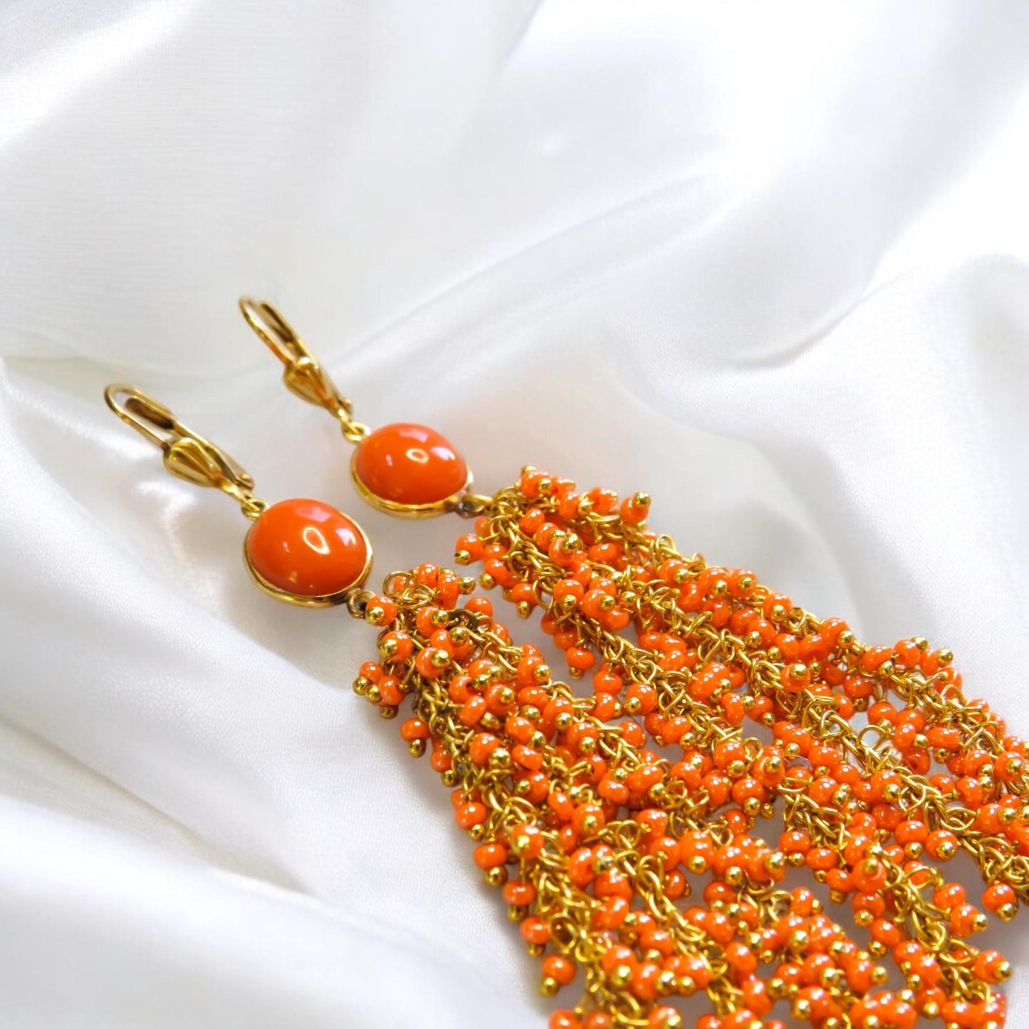 Coral Dangle Earrings in 14K Gold