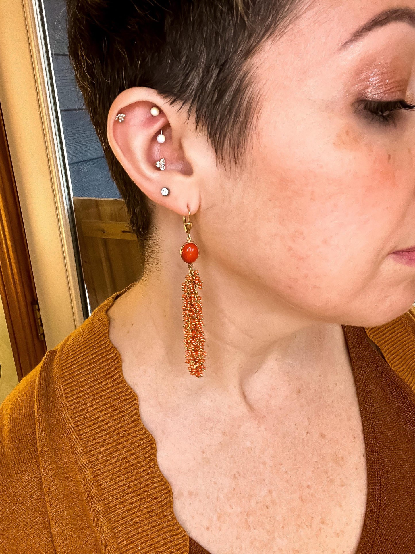 Coral Dangle Earrings in 14K Gold