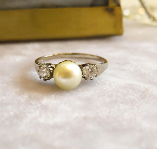 1940s Pearl and Diamond Trilogy Ring