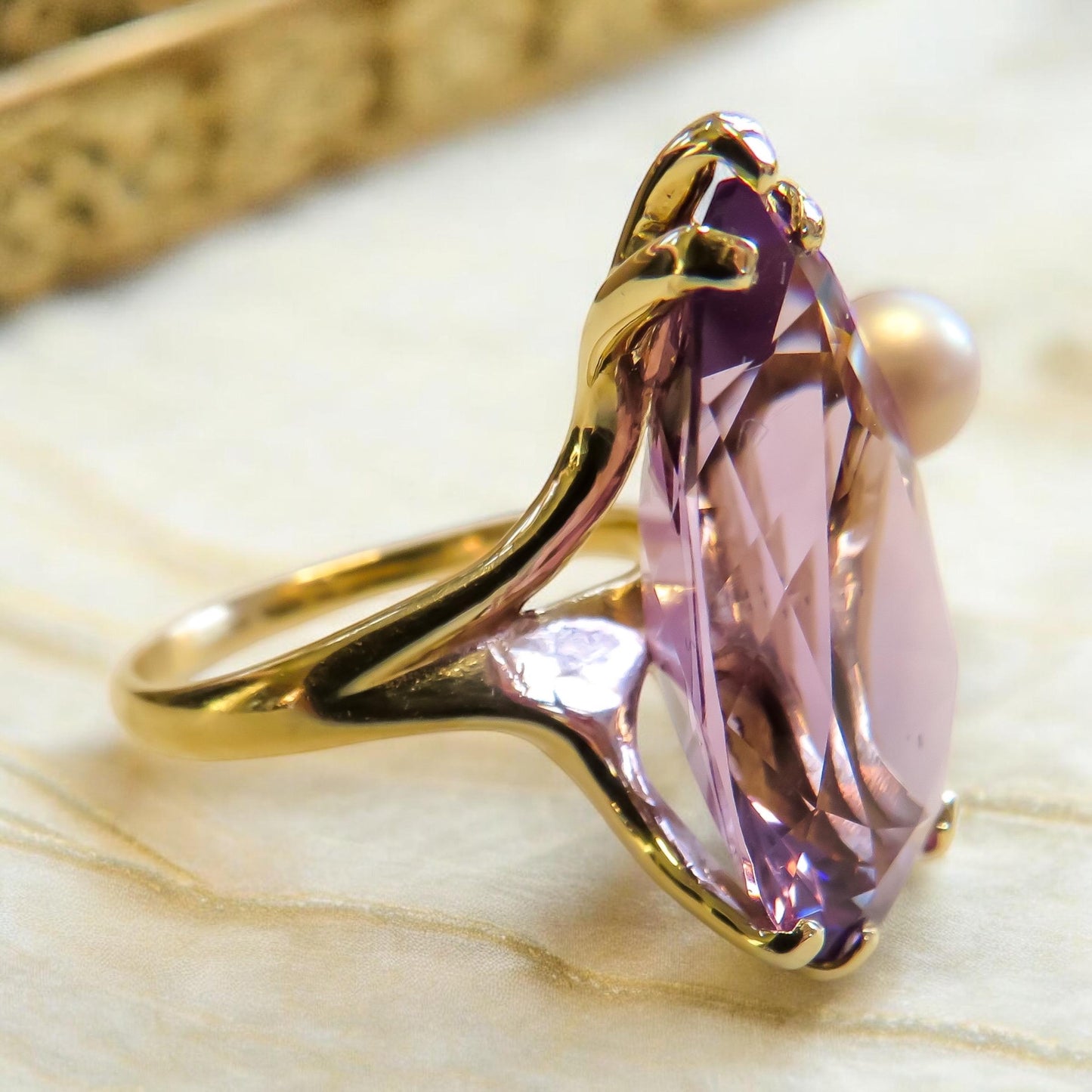 Amethyst and Pearl Cocktail Ring Vintage