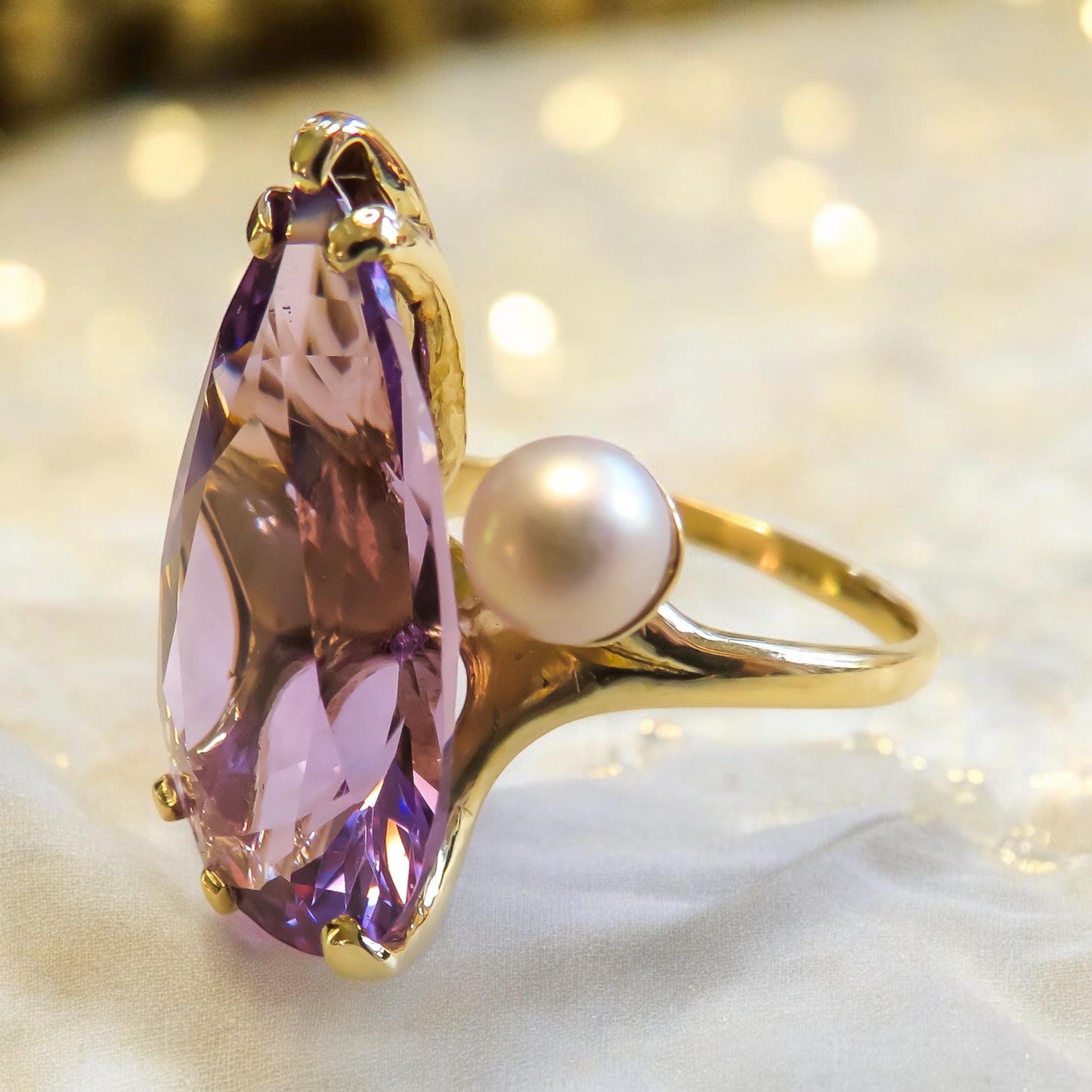 Amethyst and Pearl Cocktail Ring Vintage