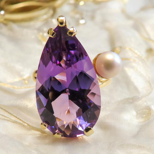 Amethyst and Pearl Cocktail Ring Vintage