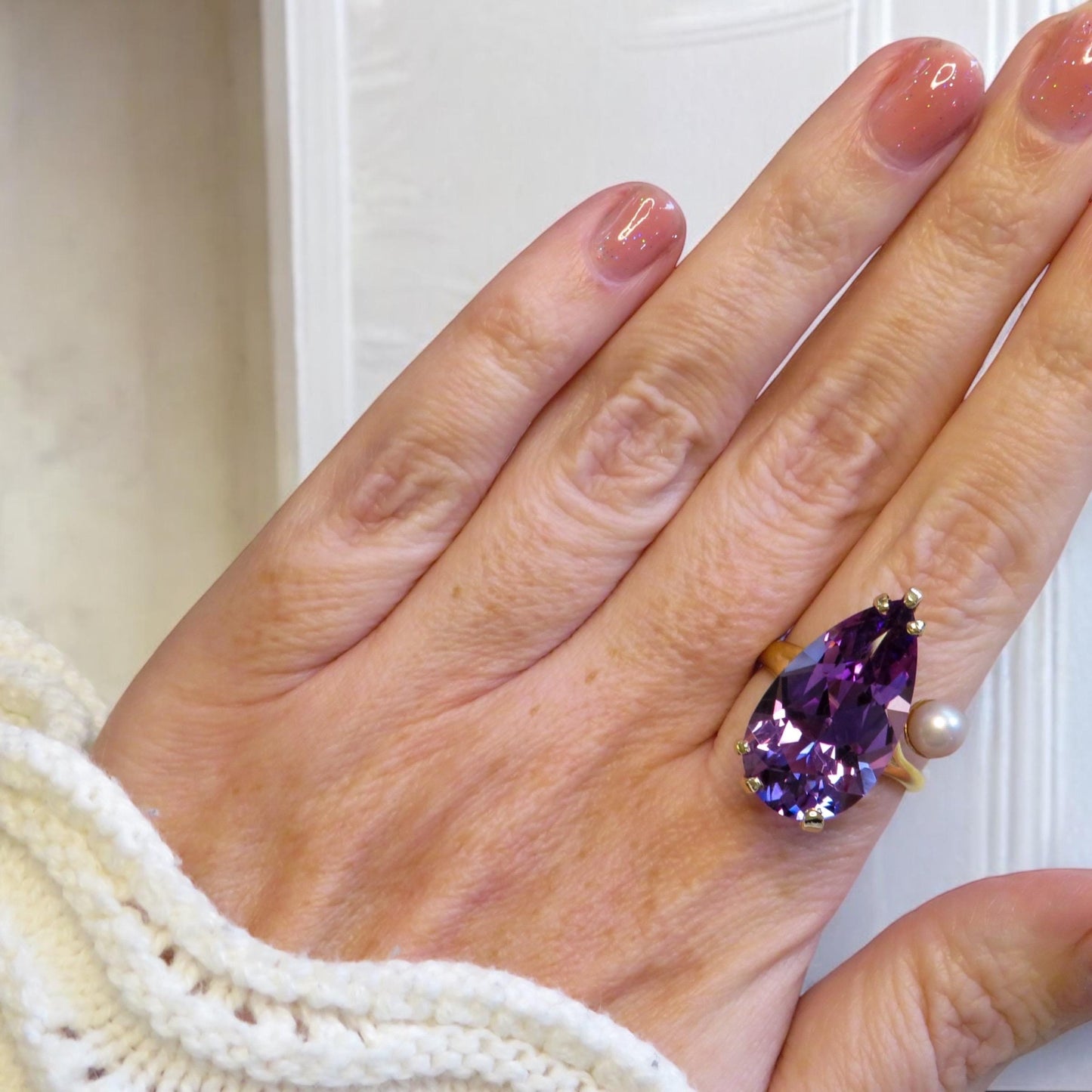 Amethyst and Pearl Cocktail Ring Vintage