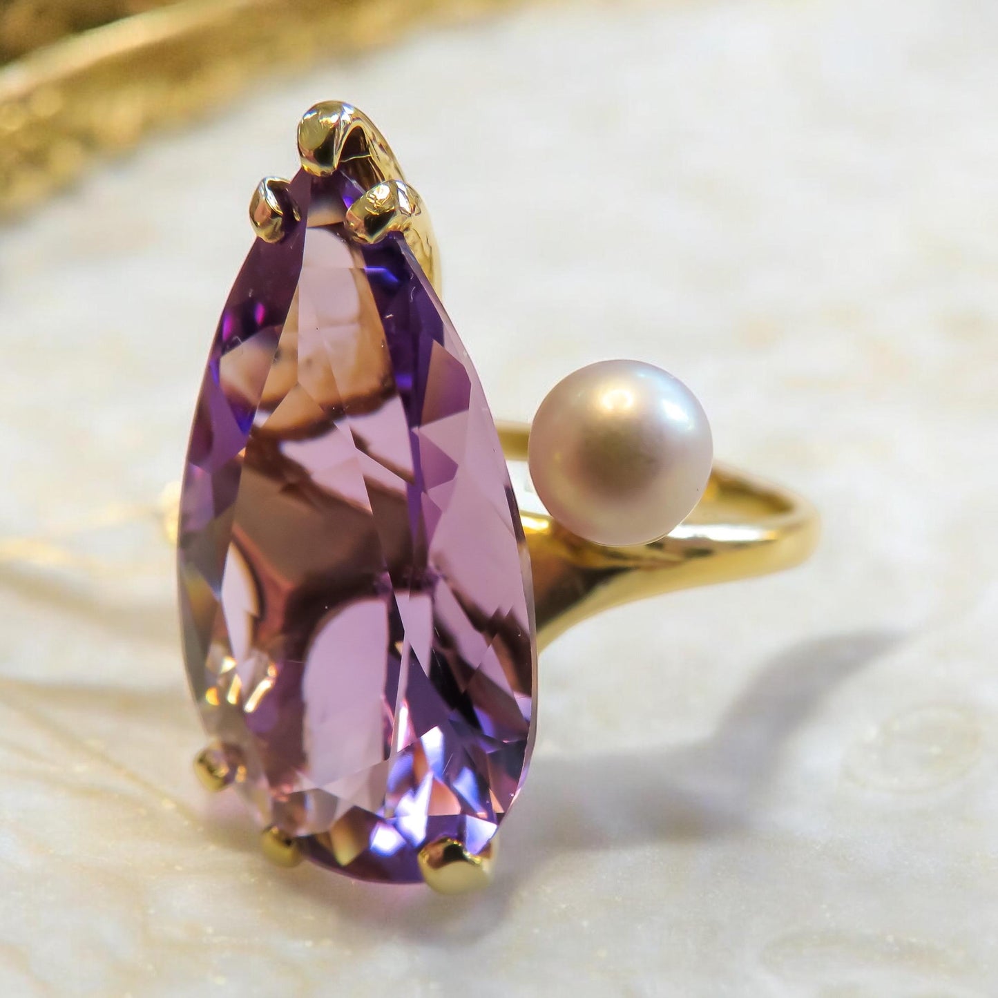 Amethyst and Pearl Cocktail Ring Vintage