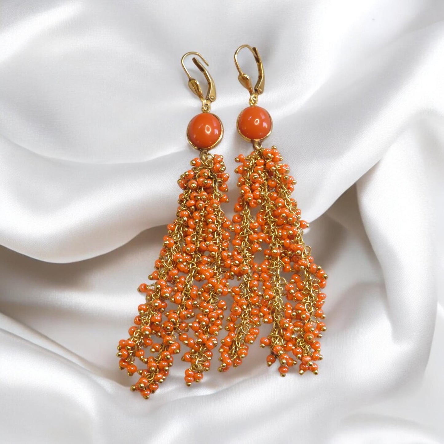 Coral Dangle Earrings in 14K Gold