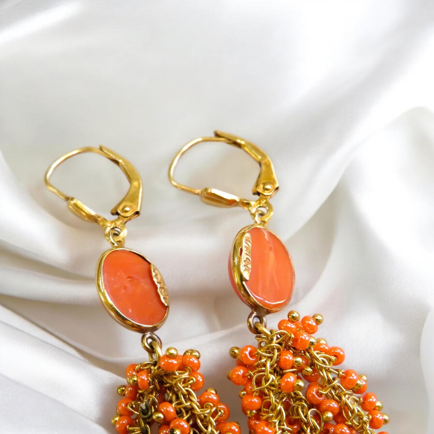 Coral Dangle Earrings in 14K Gold