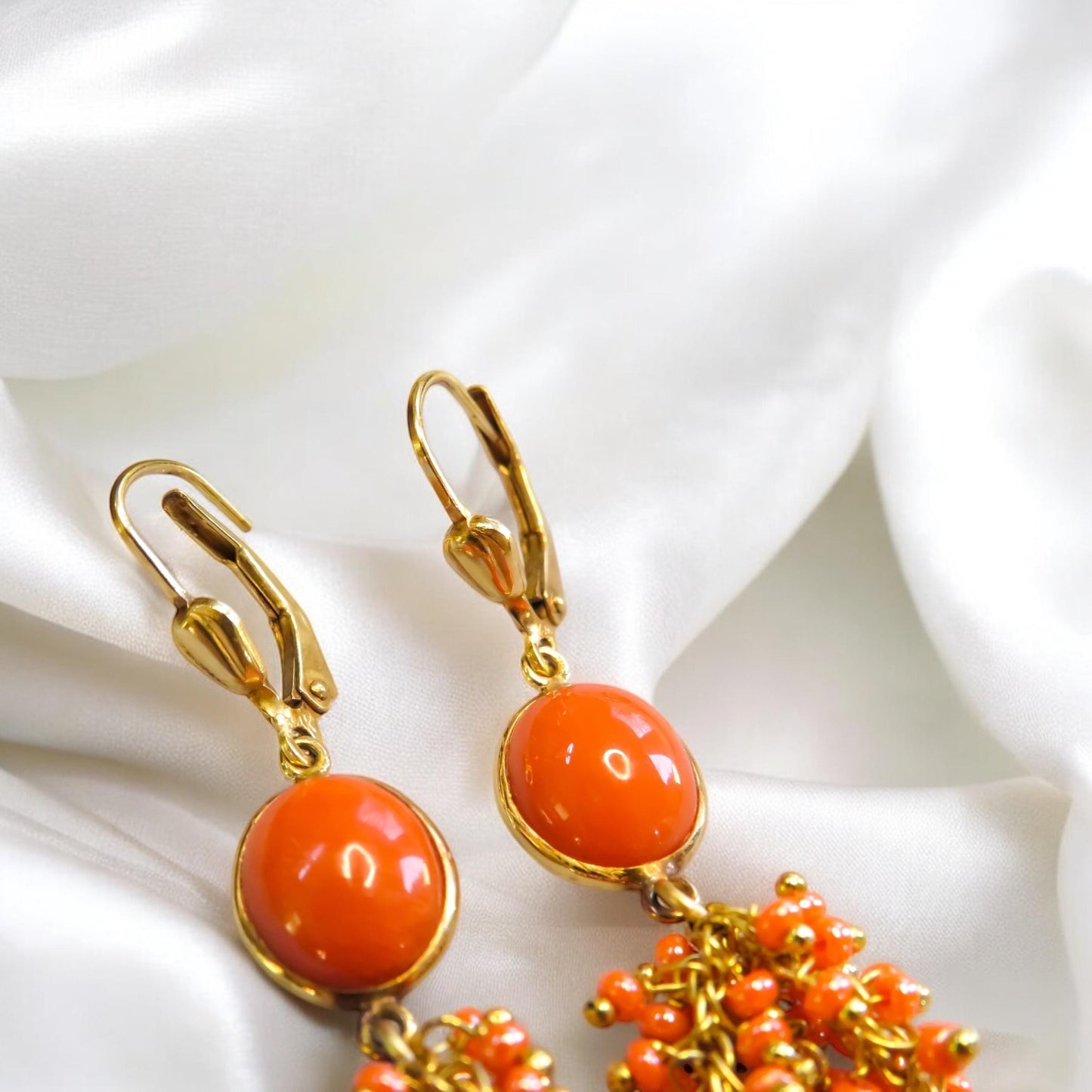 Coral Dangle Earrings in 14K Gold