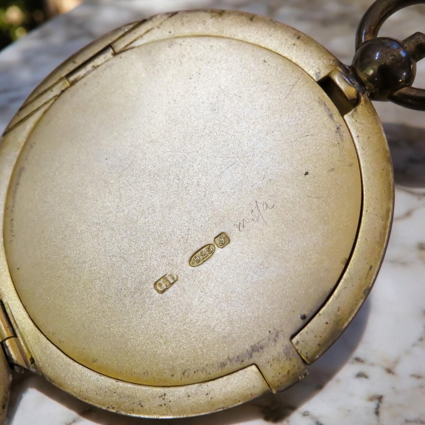 Antique Silver and Guilloche Enamel Pocket Mirror Compact