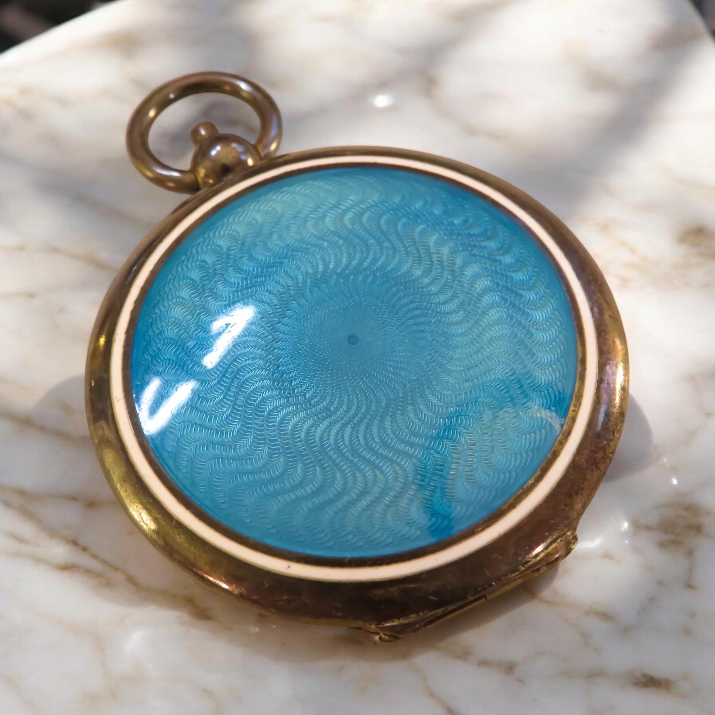 Antique Silver and Guilloche Enamel Pocket Mirror Compact