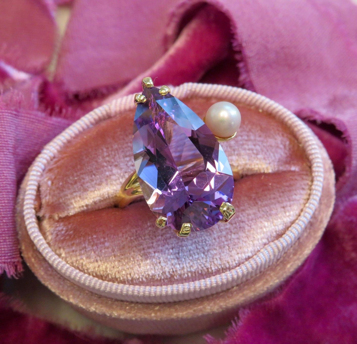 Amethyst and Pearl Cocktail Ring Vintage