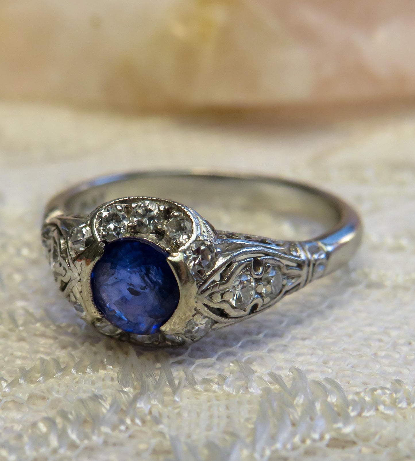 Edwardian Sapphire and Diamond Engagement or Dinner Ring