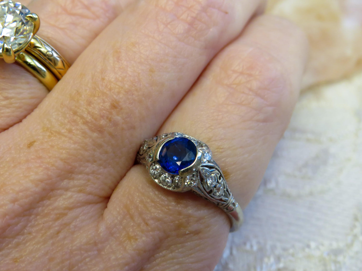 Edwardian Sapphire and Diamond Engagement or Dinner Ring