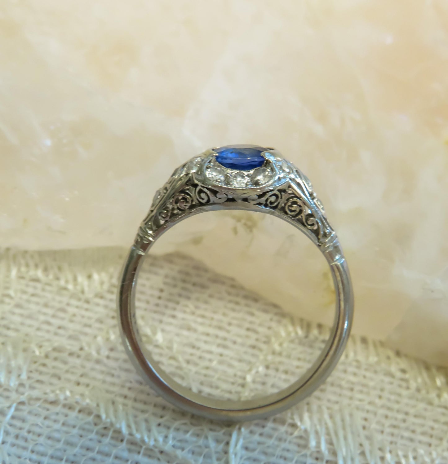 Edwardian Sapphire and Diamond Engagement or Dinner Ring