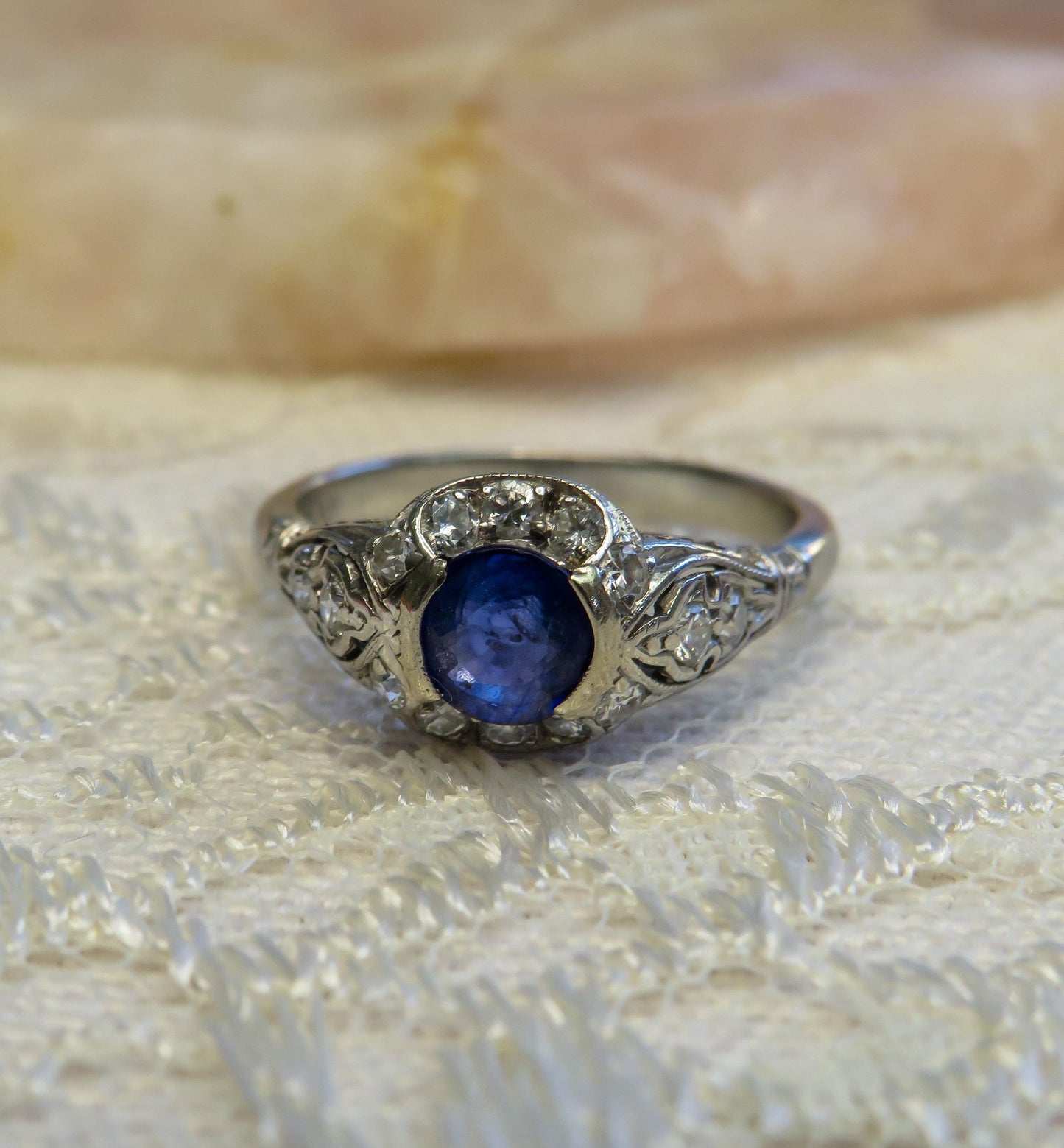 Edwardian Sapphire and Diamond Engagement or Dinner Ring