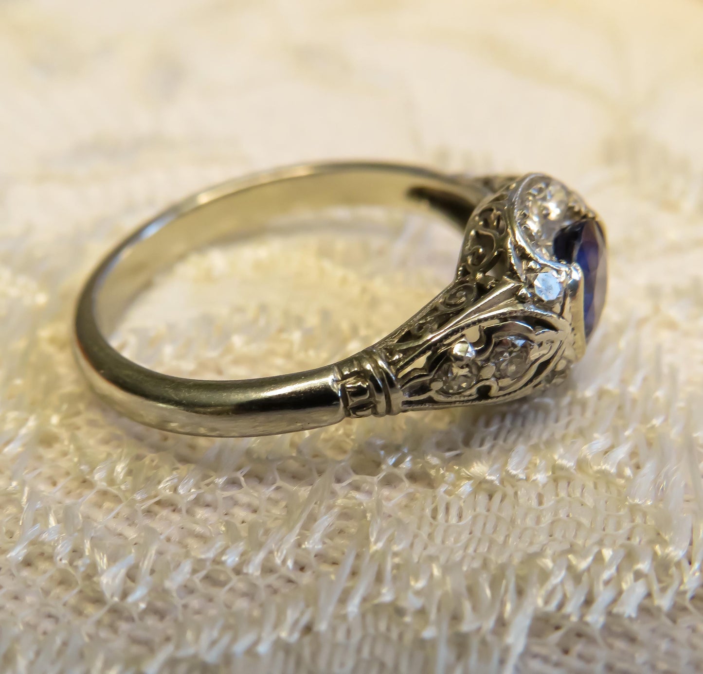 Edwardian Sapphire and Diamond Engagement or Dinner Ring