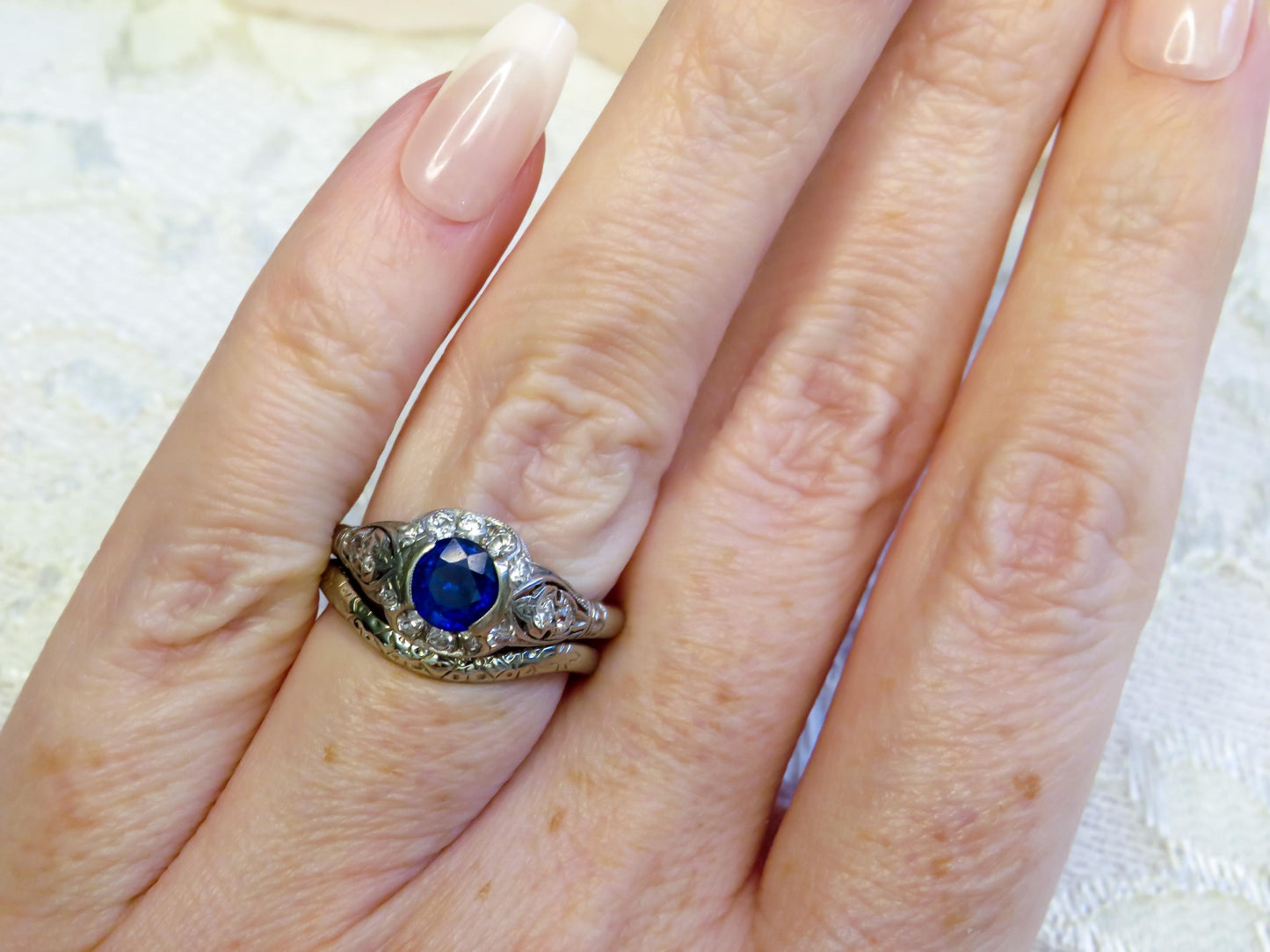 Edwardian Sapphire and Diamond Engagement or Dinner Ring